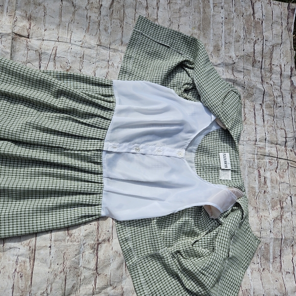 Vintage Plaza‎ South Green Gingham Midi Dress Shoulder Pads Size 12 - Picture 3 of 5